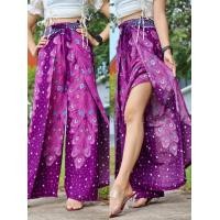 ราคา กางเกงผูกสี่สาย กางเกงขายาว งานผ้าผลิตในไทย กางเกงลายช้าง ผ่าข้าง แหวกข้าง โบฮีเมียน เรยอน ฟรีไซส์ (24440711177)