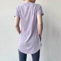 ราคา เสื้อยืดออกกำลังกายโยคะแขนสั้นฤดูร้อนสำหรับผู้หญิง ทรงยาวปานกลาง แห้งเร็ว ชุดฟิตเนส กางเกงปลา ชุดเสื้อผ้าทำงาน (24078719133)