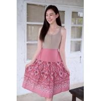 ราคา กระโปรงผ้าฝ้ายพิมพ์ลายจีบทวิส เอวยางยืด (24473703120)