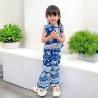 ราคา ชุดช้างเด็กผู้หญิง เสื้อปาดไหล่ กางเกงขาม้า ผ้าไหมอิตาลีเย็นสบาย (23987915144)