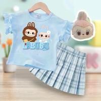 ราคา ชุดเซ็ทเด็ก2ชิ้น เสื้อแขนระบาย กระโปรงลายสก๊อตอัดพลีท (22388302652)