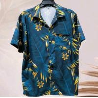 ราคา เสื้อเชิ้ตฮาวาย ลายใบไม้เขียวเหลือง พื้นสีเขียว ผ้าไหมอิตาลี (24440779000)