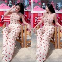 ราคา 165 ชุด2ชิ้น เสื้อเกาะอก กางเกงขายาว ลายเชอรี่ (23416310827)