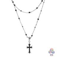 ราคา Necklacesสร้อยคอไม้กางเขน เพชรสีดำสองชั้น สร้อยแฟชั่น โชคเกอร์ (23554274915)
