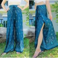 ราคา กางเกงผูกสี่สาย กางเกงขายาว งานผ้าผลิตในไทย กางเกงลายช้าง ผ่าข้าง แหวกข้าง โบฮีเมียน เรยอน ฟรีไซส์ (23284637290)