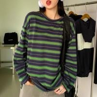 ราคา FF fashion เสื้อยืดลายทางแขนยาว Oversize สไตล์เกาหลี J24 (23195345803)