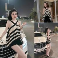 ราคา Ambella เสื้อไหมพรมลายริ้ว ไหมพรมทูโทน สายไขว้หน้า สวมใส่สบาย พริ้ว ใส่แมทช์ได้หลายแบบ (19125426492)