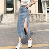 ราคา New2023 กระโปรงยีนส์ยาว ผ่าหน้าสูง ตกแต่งป้าย 2 สี ชายรุ่ย (22593490050)