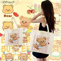 ราคา NEW กระเป๋าผ้าแคนวาส ถุงผ้า หมีเนย Butterbear Tote Bagกระเป๋าผ้าแคนวาสสะพายไหล่แบบลำลอง ความจุขนาดใหญ่ ใส่ของได้เยอะ 12 (24551380276)