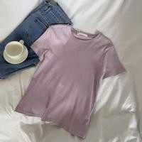 ราคา เสื้อยืดแขนสั้นสีพื้นสำหรับผู้หญิง ทรงเข้ารูป คอกลม แฟชั่นฤดูร้อน เสื้อชั้นในลำลอง ผ้าฝ้ายผสมโพลีเอสเตอร์ ความยาวปกติ (24408896780)
