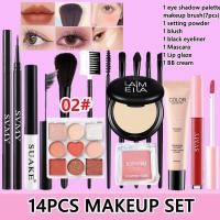 ราคา 14pcs Cosmetics Makeup Set Eyeshadow Palette 9 Color Eyeshadow Setting Powder Waterproof Eyeliner Mascara Lip Glaze Blush 7pcs Makeup Brush Set Lipstick Bb Cream Lasting Makeup Set (24229706708)