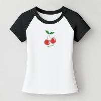 ราคา เสื้อยืดรัดรูป สกรีนลายเชอร์รี่สวยๆ เสื้อยืดคอกลม แขนสั้น baby tee เสื้อยืดแฟชั่นผู้หญิง สีทูโทนน่ารักๆ เสื้อเชอรี่ เบบี้ทีสาวอวบ ผ้ายืดใส่สบาย เสื้อเข้ารูป (24562286345)