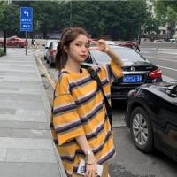 ราคา เสื้อยืดลายทางสีรุ้งสวยๆผู้หญิงฤดูร้อนใหม่ oversize เสื้อผ้าวัยรุ่นน่ารักๆสไตล์เกาหลี เสื้อโอเวอร์ไซส์แขนสั้น กําลังฮิต (22777332831)