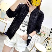 ราคา HOT SALE เสื้อคลุมแขนยาวจั๊ม ซิปหน้า ลายฉลุลูกไม้ 2 สี (6505514094)