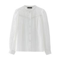 ราคา เสื้อเชิ้ตแขนยาวผ้าลูกไม้สีขาวสไตล์ฝรั่งเศส ทรงหลวม แขนฟอง คอตั้ง เสื้อผ้าทำงานสไตล์เกาหลี ทรงตรง สำหรับผู้หญิง (22894970252)