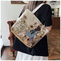 ราคา Double sided gold thread embroidered canvas bag exquisite floral pattern large capacity ethnic style handbag commuting shoulder bag (24145470124)