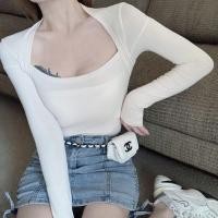 ราคา คอเหลี่ยม ความเรียบง่าย เสื้อยืดแขนยาว สื้อครอปคอเหลี่ยมแขนยาว ผ้าเรย่อนผ้ายืดใส่สบาย งานครึ่งตัว (12115144775)