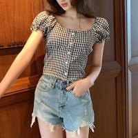 ราคา เสื้อครอปแขนตุ๊กตาดีเทลแต่งกระดุมหน้า เสื้อผ้าผู้หญิงทรงสวยแบบลายสก็อตและไม่มีลาย เสื้อครอปเนื้อผ้าดีสีสวยมากๆ (14854174630)