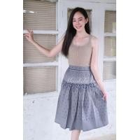 ราคา กระโปรงผ้าฝ้ายพิมพ์ลายจีบทวิส เอวยืด (23353181460)