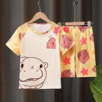 ราคา ชุดเซ็ทเด็กเสื้อแขนสั้น กางเกงขาสั้น ผ้าโพลีเอสเตอร์ งานพิมพ์ลายหมูเด้งน่ารัก เสื้อผ้าเด็กผู้ชาย ผ้ายืด นุ่ม ใส่สบาย สีสันสดใส ลายน่ารัก Moodeng หมูเด้ง พร้อมส่งในไทย (23127959803)