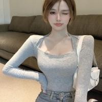 ราคา คอเหลี่ยม ความเรียบง่าย เสื้อยืดแขนยาว สื้อครอปคอเหลี่ยมแขนยาว ผ้าเรย่อนผ้ายืดใส่สบาย งานครึ่งตัว (12115144773)