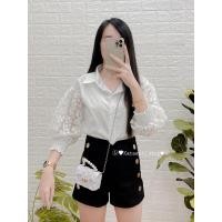 ราคา เสื้อปกเชิ้ต เเขนเเต่งดอกพิกุลปัก น่ารัก (14030679562)