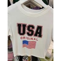 ราคา เสื้อครอปแขนสั้นสกรีนลายusa มี 6สี ม่วง เขียวนีออน ขาว เหลือง ดำ ส้ม แดง พร้อมส่ง (18492629977)
