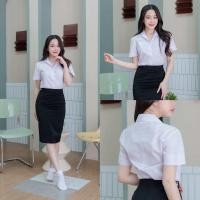 ราคา เสื้อนักศึกษาหญิง เสื้อนักศึกษาหญิงเข้ารูป แขนสามเหลี่ยมถูกระเบียบ สีขาวนวล ขาวสว่าง ขาวโอโม่ (24402473946)