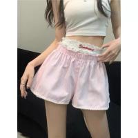 ราคา พร้อมส่ง กางเกงขาสั้นลายริ้ว กางเกงขาสั้นผู้หญิง เเต่งกระดุม เอวยางยืด ทรงสวยทรงเเปะ ผ้าใส่สบาย (24466661601)