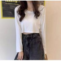 ราคา ถูกสุด เสื้อครอปคอกลมแขนยาว เอวลอย เสื้อยืดแขนยาว เสื้อแฟชั่นผญ2022 (16325522237)