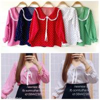 ราคา เสื้อคอบัว เเขนยาว เเต่งปกลูกไม้ ลายหัวใจน้อย อก40ยาว23 (15874569014)
