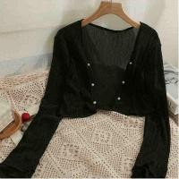 ราคา เสื้อคาร์ดิแกนผ้าชีฟองสีขาวสำหรับผู้หญิง เสื้อคลุมบาง เสื้อคลุมกันแดดฤดูร้อน เสื้อคลุมโปร่งใส แขนยาว คอวี สีพื้น (24473582646)