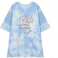ราคา เสื้อยืดมัดย้อม เสื้อยืดเเฟชั่น เวอร์ชั่นเกาหลี ทรงหลวม ลายปลาวาฬ สาวอวบใส่ได้ 020281 (24507130543)