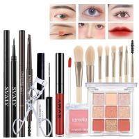 ราคา DYHF ชุดแต่งหน้า ครบชุด 15 ชิ้น พาเลทอายแชโดว์ 9 สี บลัชออน แป้ง ลิปกลอส เสน่ห์สดใส มาสคาร่ากันน้ำติดทนนาน อายไลเนอร์เรียบเนียน ดินสอเขียนคิ้วสองปลาย ชุดแปรงแต่งหน้าแบบพกพา 8 ชิ้น พร้อมคลิปหนีบขนตา (2