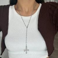 ราคา สร้อยคอยาวสีทองแบบวินเทจปรับได้สร้อยคอจี้ไม้กางเขนเพชรเทียมฝังเพชรหรูหราสำหรับผู้หญิง (23912401726)