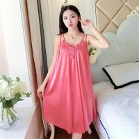 ราคา QIUQIAN Ice Silk Satin Women Nightgown Large Size Lace Stitching Spaghetti Strap Night Dress Ladies Nightwear Women Pajamas (24397265448)