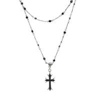 ราคา Necklacesสร้อยคอไม้กางเขน เพชรสีดำสองชั้น สร้อยแฟชั่น โชคเกอร์ (24240237225)