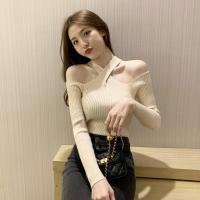 ราคา ꕥCatalog Fashionꕥ เสื้อแขนยาวไหมพรมร่อง ทรงคอไขว้ เปิดไหล่ 5 สี (23160278527)