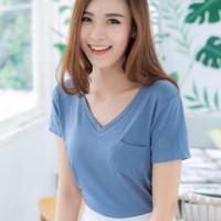 ราคา เสื้อเรย่อนคอวี เสื้อยืดผ้าเรย่อน มีกระเป๋าหน้า เสื้อยืดสวยๆ เสื้อยืดน่ารัก (9170783797)