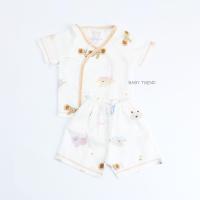 ราคา Little Home Baby ชุดเซ็ทเสื้อผูกหน้าและดุมหน้าพร้อมกางเกงทารก 0 3 เดือน ผ้ามัสลิตคอตตอนทอตาราง นุ่มๆ (24615140170)