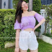 ราคา J KvintageShopP L01 ระบาย เสื้อเปิดไหล่ สม็อคจั้มน่ารัก งานสวยปังมาก เสื้อครอป ครอปท็อป ปาดไหล่ เสื้อปาดไหล่ ชุดไปทะเล (15856820818)