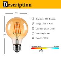 ราคา หลอดไฟ LED Edison สไตล์วินเทจ หลอดไฟ ST64 A19 G80 C35 G45 4W หลอดไฟ LED หลอดไฟ ไส้ทังสเตน ไส้เอดิสัน หลอดไฟวินเทจ หลอดไฟเอดิสัน ขั้วE27 E14 Filament Edison Bulb หลอดไฟหรี่แสงได้ประหยัดพลังงานหลอดไฟตกแ