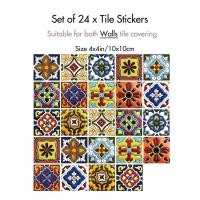 ราคา 24ชิ้นกระเบื้องห้องน้ำห้องครัว4x4in สติกเกอร์ไวนิลสติ๊กเกอร์ผสมรูปลอกผสมเม็กซิกันสเปนสติ๊กเกอร์สาดกลับผสมสติกเกอร์สำหรับผนังห้องครัวห้องน้ำรูปลอกสติ๊กเกอร์ติดผนัง DIY ผสมสำหรับผนังห้องครัวห้องน้ำรูปลอ