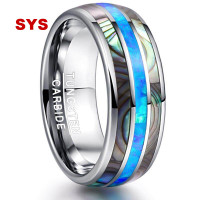 ราคา SYS ฝังเปลือกหอยโอปอลสีฟ้าทังสเตนเหล็กผู้ชายแหวนไม่เคยจางหายแหวนหมั้นผู้ชายเครื่องประดับ (674618010)