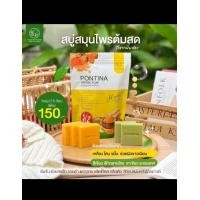 ราคา PONTINA HERBAL SOAP สบู่สมุนไพรพรทิน่า 1 ซอง มี 5 ก้อน สีเขียว สีเหลือง (21223472937)