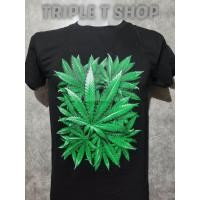 ราคา เสื้อยืดคอกลม สกรีนลายกัญชา (15337182952)