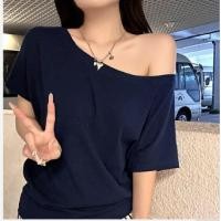 ราคา XANLYSHE สีขาวมุมเฉียงเปิดไหล่โชว์ไหปลาร้าเซ็กซี่เปิดไหล่แขนสั้นเสื้อยืดผู้หญิงต้นฤดูใบไม้ร่วงหลวมสบายไหล่ (24296238638)