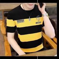 ราคา XIYUYIเสื้อยืดแขนสั้นผู้ชายแฟชั่นของผู้ชายลายทางเสื้อปักรอบคอบางสไตล์เกาหลีวัยรุ่นและวัยกลางคน (24352458829)