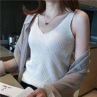 ราคา NIkyLundun ถูกมาก เสื้อกล้ามไหมพรมคอวี เสื้อสายเดี่ยวคอวี บางเบาใส่สบาย สไตล์สาวเกาหลี Free Size (24539160288)