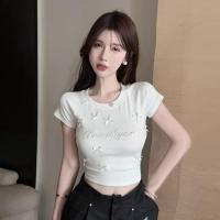 ราคา เสื้อยืดแขนสั้นคอปีกผูกโบว์ ปักลายสวยๆ สำหรับสาวๆ (24410642460)